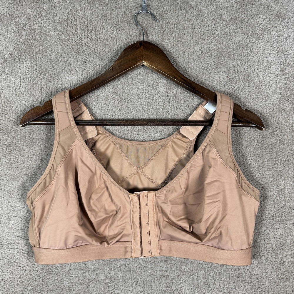DELIMIRA Bra Womens 42D‎ Beige Front Closure Wireless Sports Firm Support Mesh